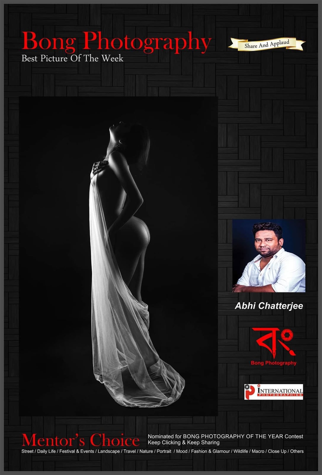A Bong Photography poster naming the picture of the week, showing a figure under a long white veil.