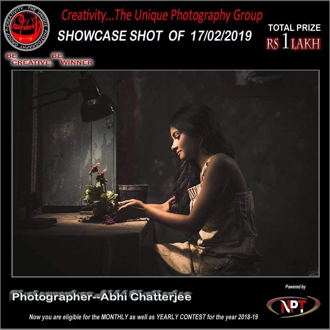 A Creativity showcase card for 17 February 2019, showing a woman at a table with a lamp.
