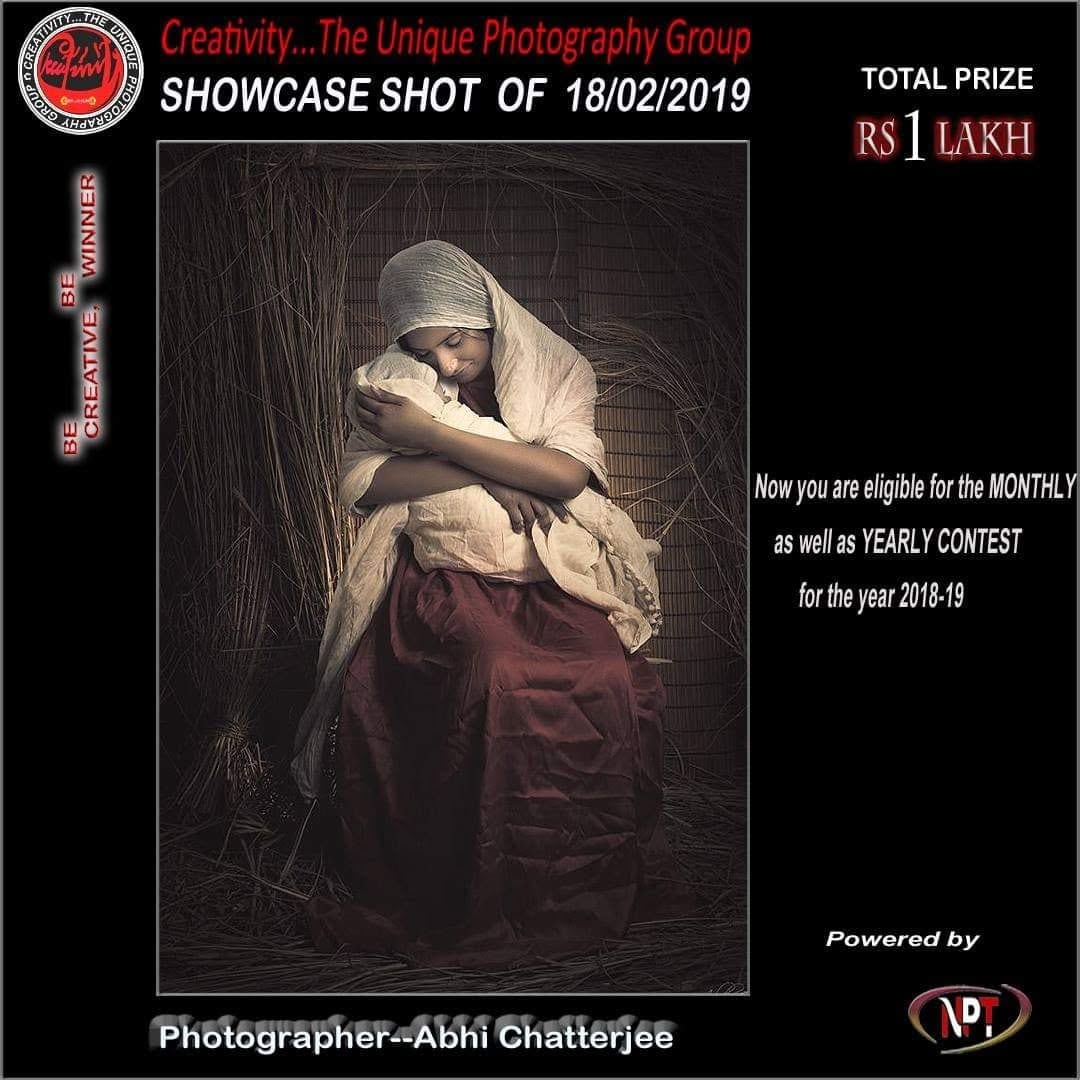 A Creativity showcase card for 18 February 2019, showing a woman cradling a newborn.