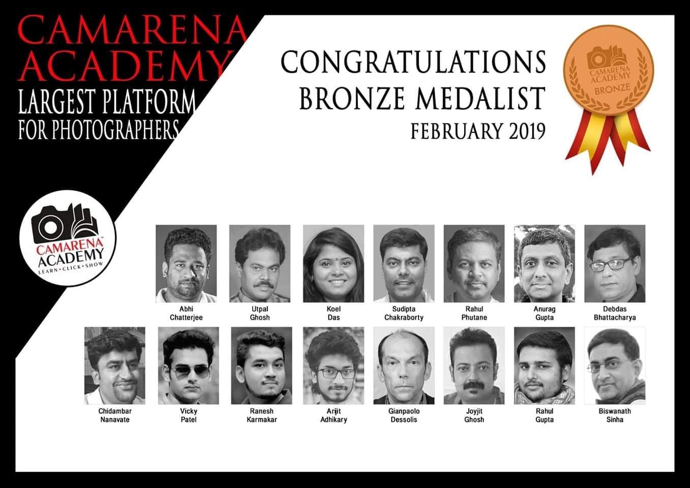 A CAMARENA Academy poster listing the bronze medalists for February 2019.