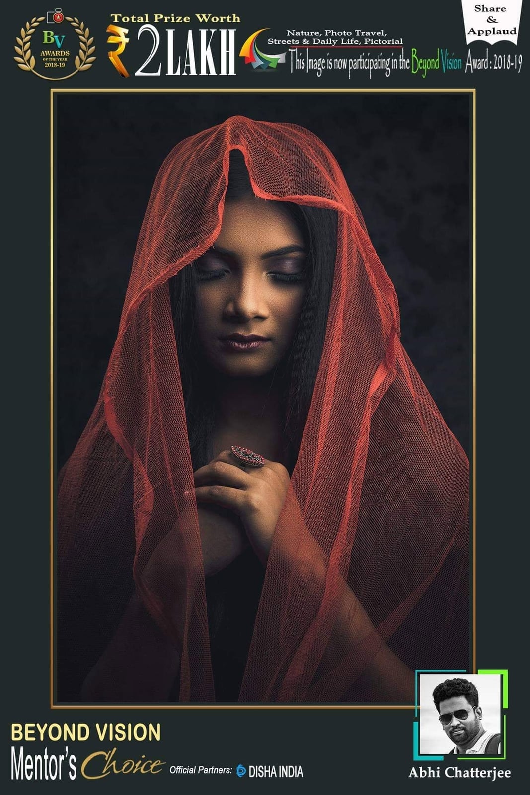 A Beyond Vision poster marked Mentor's Choice, showing a woman in a red shawl.