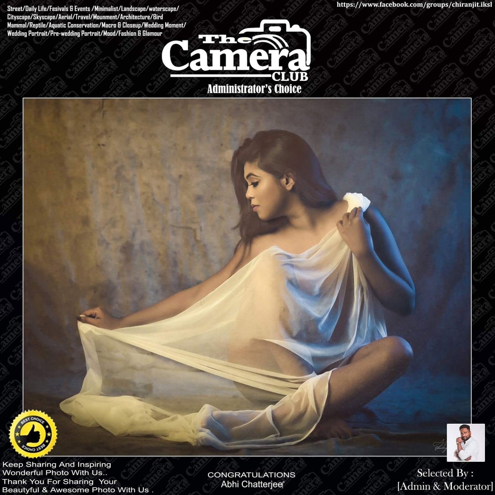 A Camera Club card marked Administrator's Choice, showing a figure with painted skin.